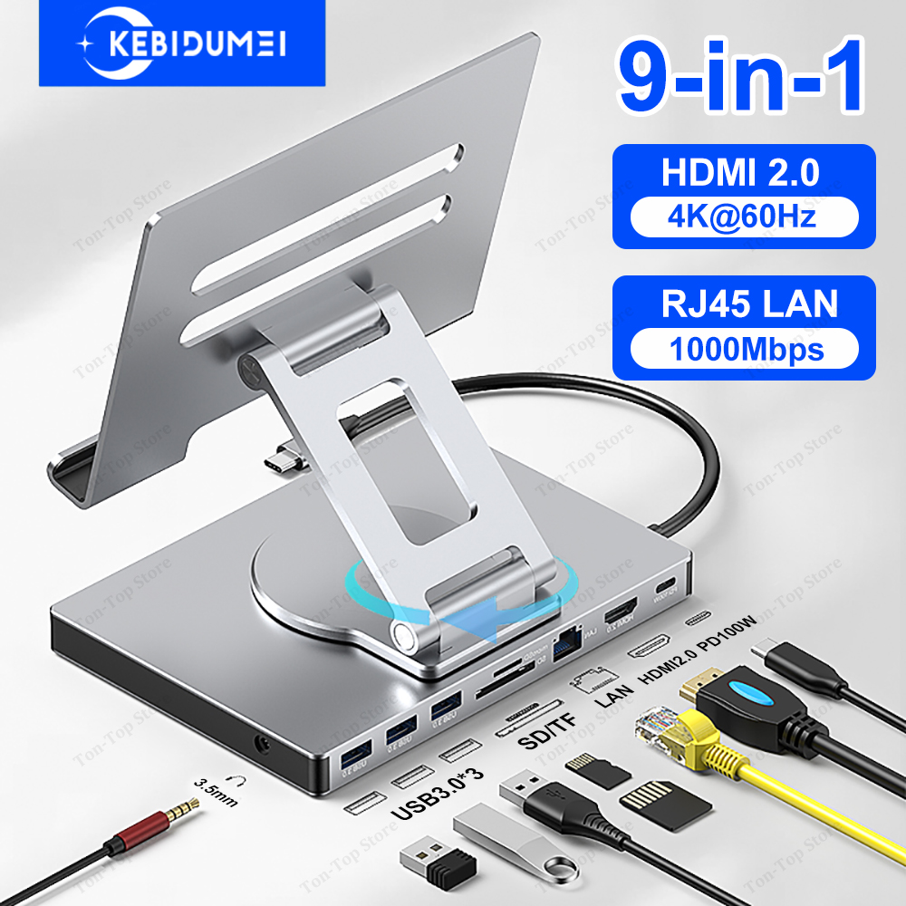 Hdmi Adapter Tablet - KEBIDUMEI 9-in-1 Rotable Tablet Docking Station