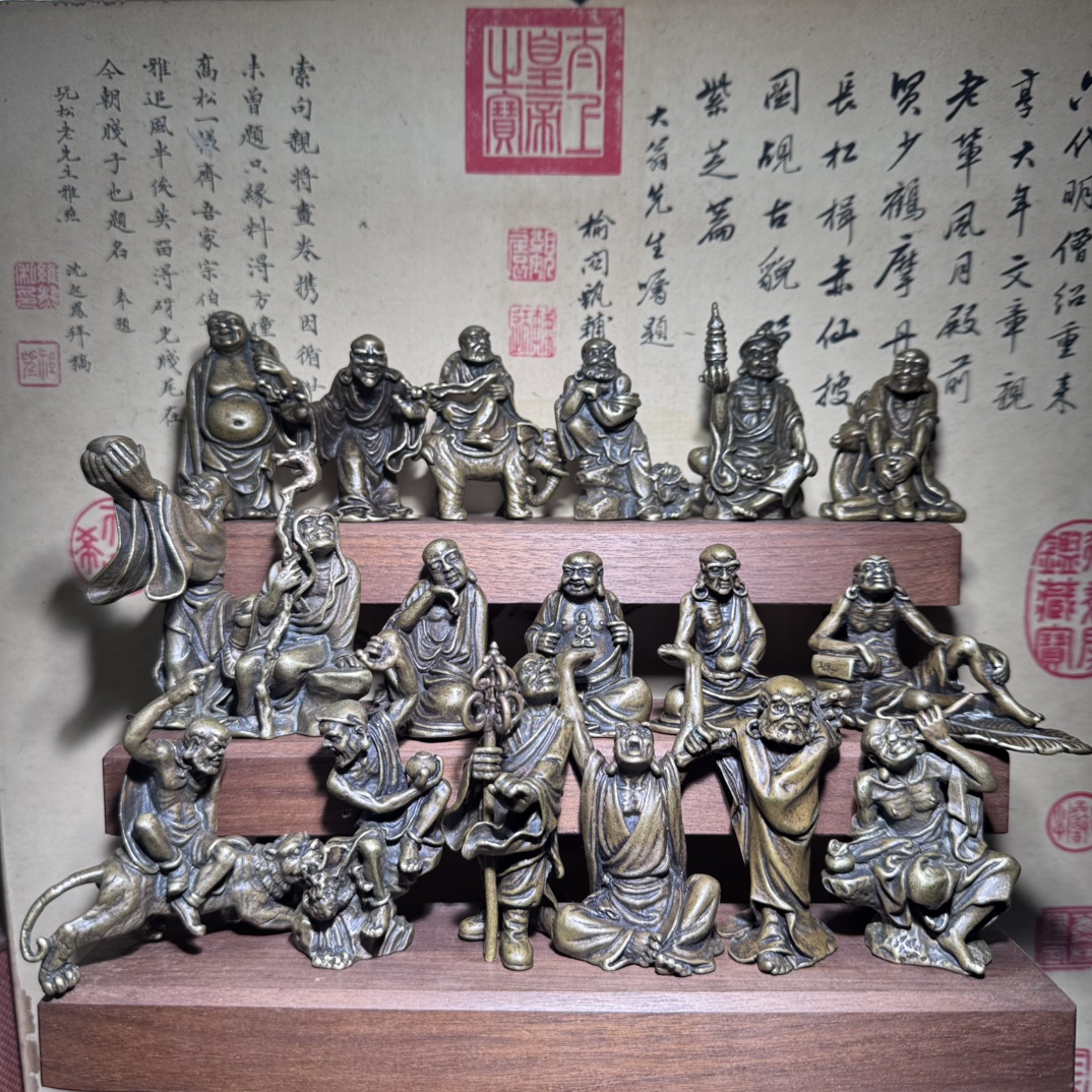 Unique Table Accessories - Brass Eighteen Arhats Miniature Statue -