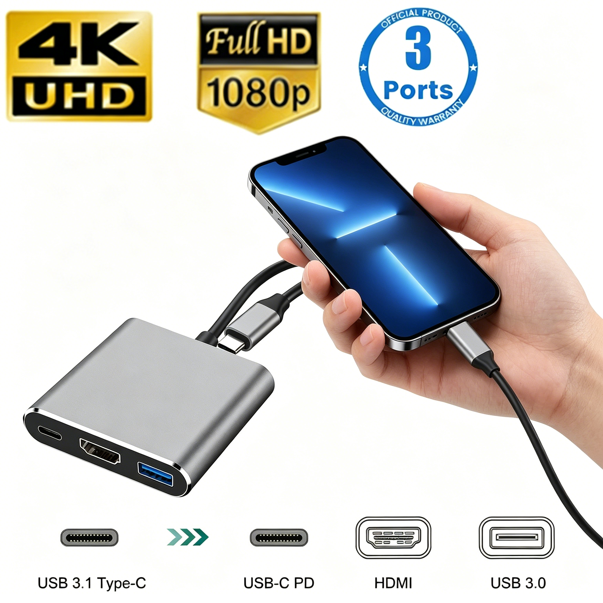 USB C HUB 3-in-1 Multiports Ad - Hdmi Adapter Tablet 评论和价格